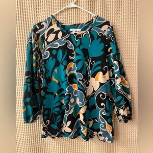 Chicos Floral Blouse Cotton Blend Size 3 LIKE NEW